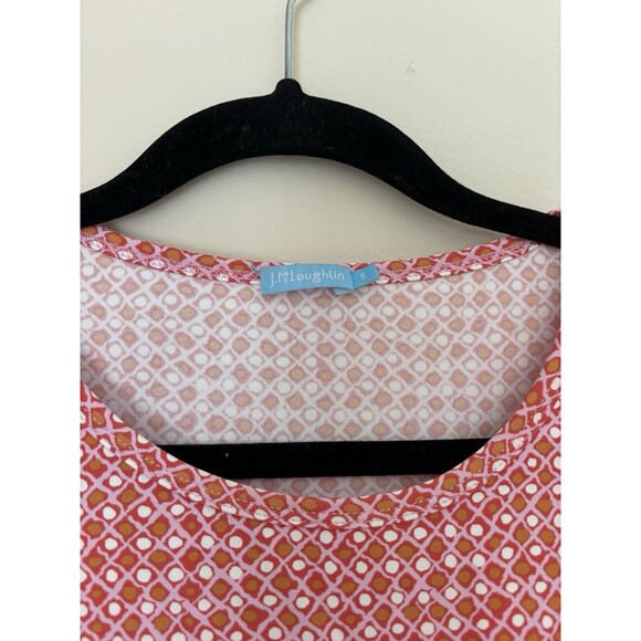 J‎ McLaughlin Catalina Cloth Faux Wrap Dress Small Pink Orange White Geometric - Picture 4 of 7